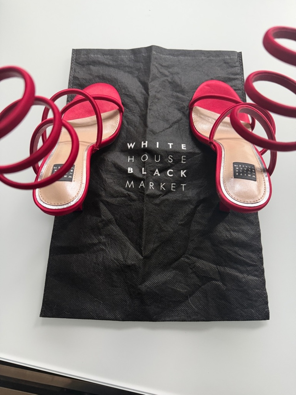 White House Black Market Bright Pink Spiral Strap Stiletto Sandals